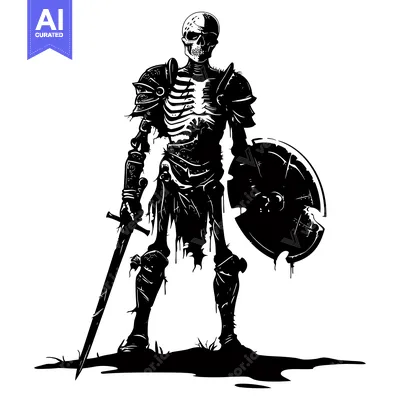 Aset desain premium: Skeleton warrior with sword and shield