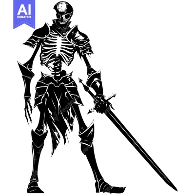 Aset desain premium: Skeletal Knight Holding a Sword