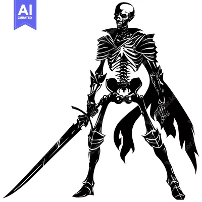 Skeleton Warrior Holding a Sword with a Cape and Armor