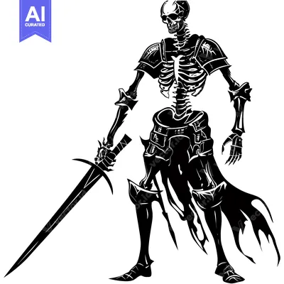 Aset desain premium: Skeletal Knight with Sword and Armor
