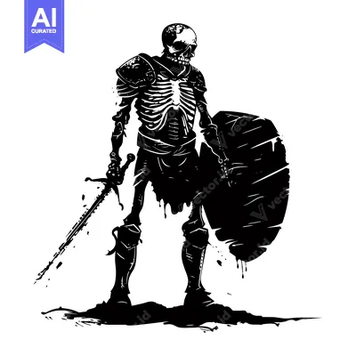 Aset desain premium: A Skeleton Warrior with a Sword and Shield