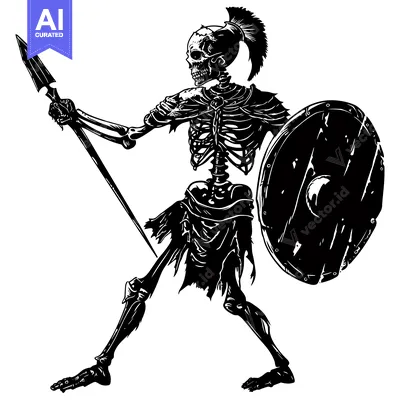 Aset desain premium: Skeleton warrior with a spear and shield