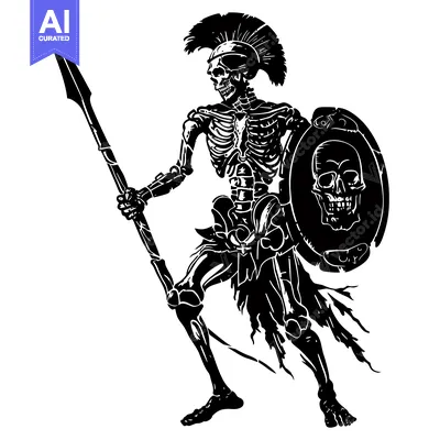 Aset desain premium: Skeletal Warrior with Spear and Shield