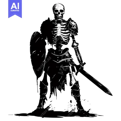 Aset premium populer: A Skeletal Warrior in Armor Holding a Sword and Shield