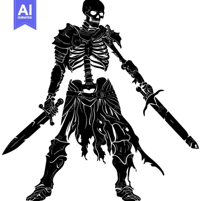 Aset premium populer: A skeletal warrior in full armor holding two swords