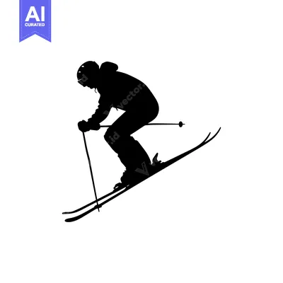 Aset desain premium: Silhouette of a Skier Descending a Slope