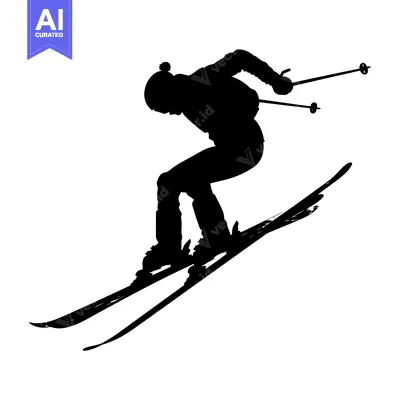 Aset premium populer: Silhouette of a Skier Jumping with Ski Poles