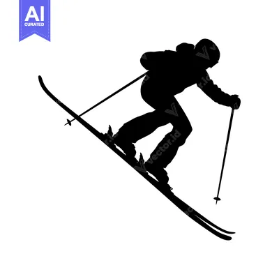 Silhouette of a Skier on a Mountain Slope