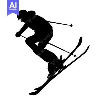 Aset desain premium: Silhouette of a skier mid-air with skis and poles