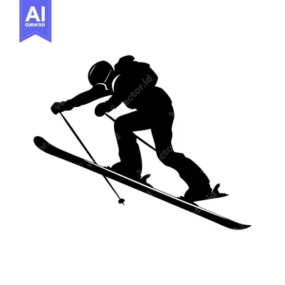 Aset premium populer: Black and White Silhouette of a Skier on a Slope