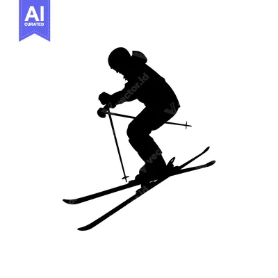 Aset desain premium: Silhouette of a skier in mid-air during a downhill run
