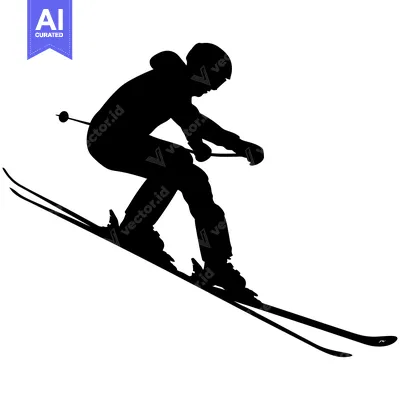 Aset desain premium: Silhouette of a Skier Carving Down a Slope