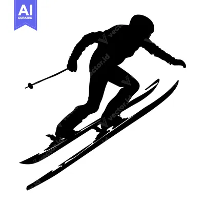 Aset premium populer: Silhouette of a Skier in Mid-Air on a Snowy Slope