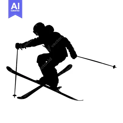 Premium design asset: Silhouette of a skier in mid-air with skis and poles