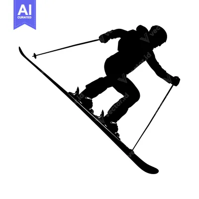 Aset desain premium: Silhouette of a skier in mid-air with skis and poles