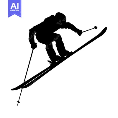 Aset desain premium: Silhouette of a skier mid-air on skis with poles