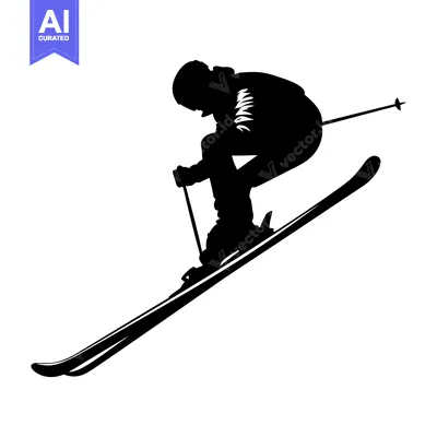 Aset desain premium: Silhouette of a skier mid-air with skis and poles