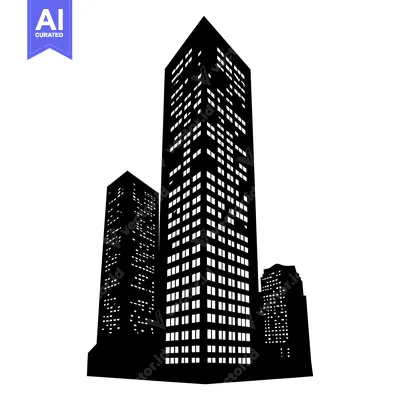 Premium design asset: Silhouette of Three Skyscrapers with Illuminated Windows