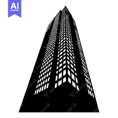 Aset desain premium: Black and White Silhouette of a Modern Skyscraper