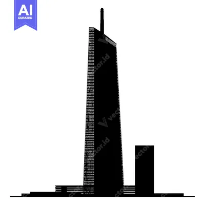 Aset desain premium: Black and White Silhouette of a Skyscraper with a Smaller Building Bes