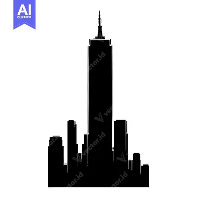 Aset premium populer: Black and White Silhouette of a City Skyline with a Tall Skyscraper