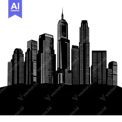 Black and White Silhouette of a City Skyline