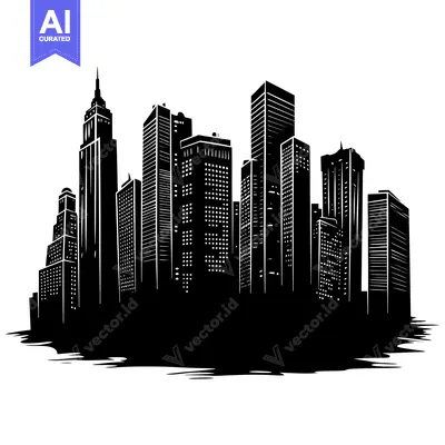 Aset premium populer: Black and White Silhouette of Cityscape with Tall Buildings