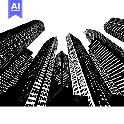 Premium design asset: A Low-Angle View of Skyscrapers in Black and White