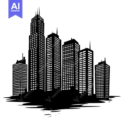 Aset premium populer: Silhouette of a Modern City Skyline with Tall Buildings