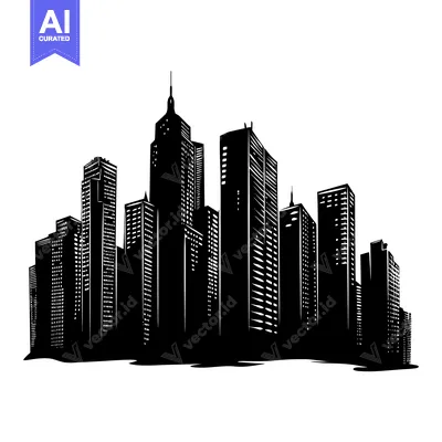 Aset premium populer: Black and White Silhouette of a City Skyline