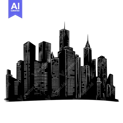 Aset premium populer: A Black and White Silhouette of a City Skyline