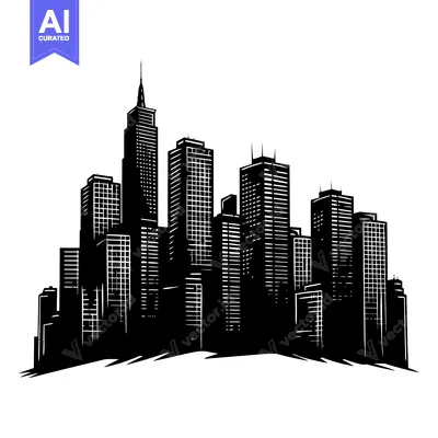 Popular premium asset: Black and White Silhouette of a City Skyline with Tall Buildings