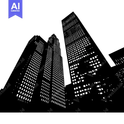 Premium design asset: Black and White Silhouette of City Skyline with Skyscrapers