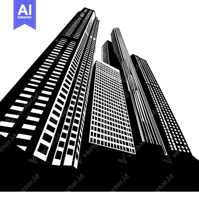 Black and White Silhouette of Tall Modern Skyscrapers