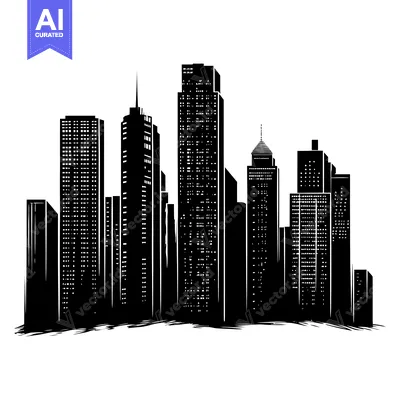 Aset premium populer: A Black and White Illustration of a City Skyline with Multiple Tall Bu