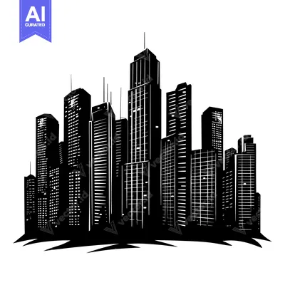 Silhouette of a City Skyline with Tall Buildings