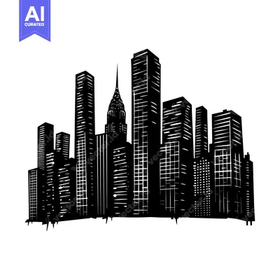 Black and White Silhouette of a City Skyline with Tall Buildings
