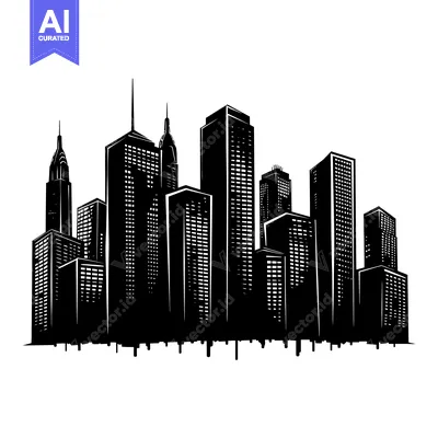 Black and White Silhouette of a Modern City Skyline