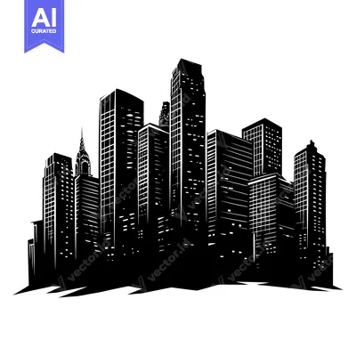 Black and White Silhouette of a Cityscape with Skyscrapers