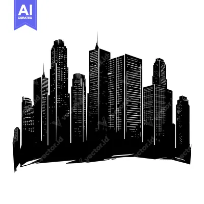 Silhouette of a Modern City Skyline with Tall Buildings