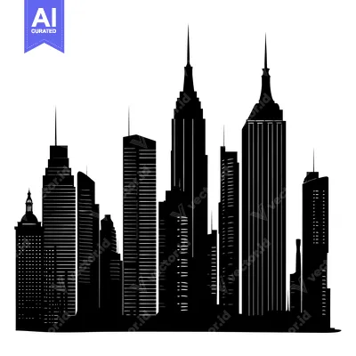 Black and White Silhouette of a Modern City Skyline