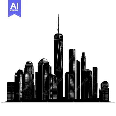 Aset desain premium: Black and White Silhouette of the New York City Skyline with the Freed