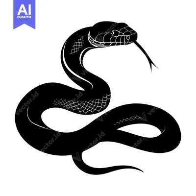 Aset desain premium: Black and White Silhouette of a Snake with a Forked Tongue