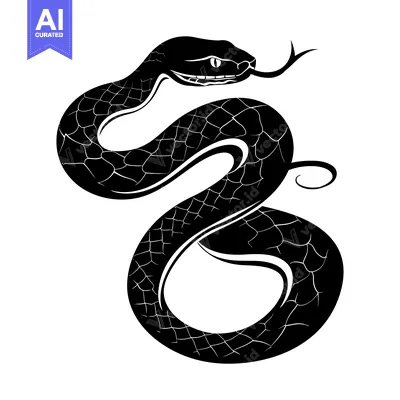 Black and White Silhouette of a Coiled Snake with Scaled Skin