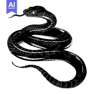 Black and White Illustration of a Snake Coiled on a White Background