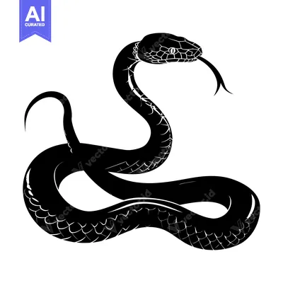 Black and White Silhouette of a Snake with its Tongue Out