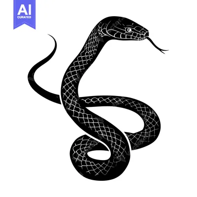 Black and White Illustration of a Snake with Coiled Body