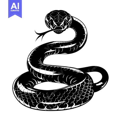 Aset desain premium: Black and White Illustration of a Coiled Snake with Scaled Skin