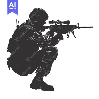 Popular premium asset: Silhouette of a soldier aiming a rifle with scope