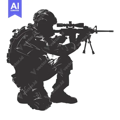 Premium design asset: Silhouette of a Soldier Aiming a Rifle with Scope